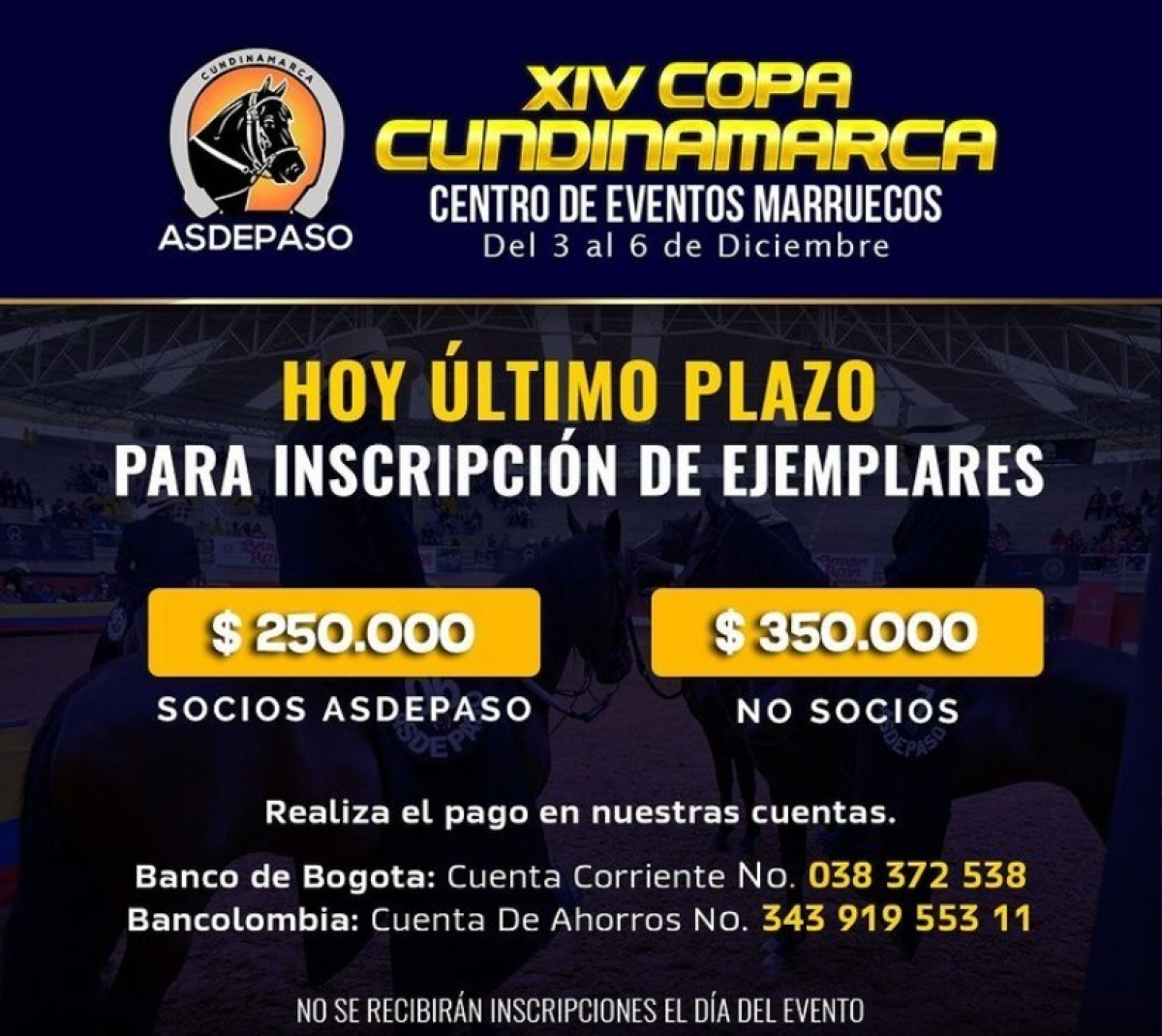 HOY ÚLTIMO PLAZO PARA LA INSCRIPCIÓN DE EJEMPLARES.