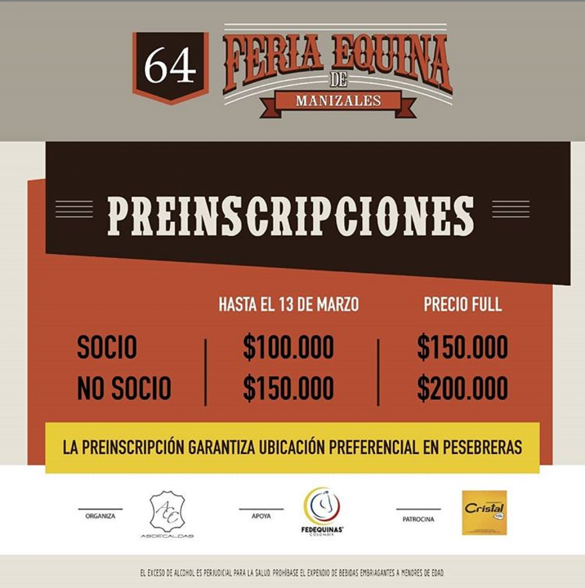 HASTA el 13 de marzo - Pre-inscripci&oacute;n - 64 Feria Equina de Manizales