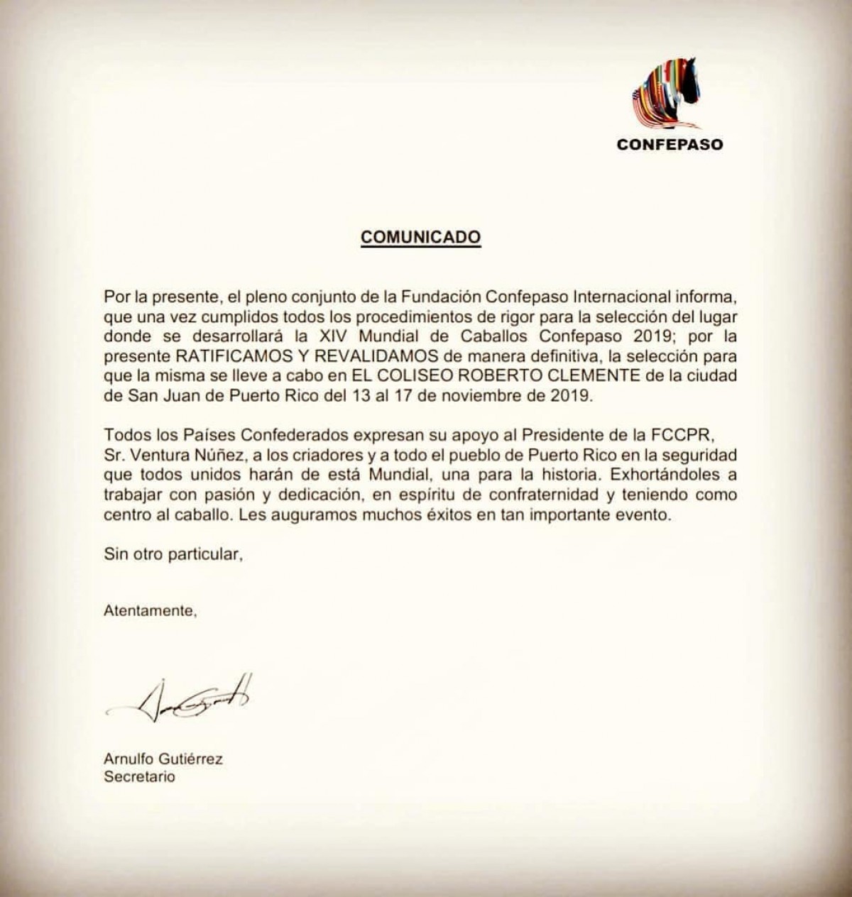 Comunicado CONFEPASO 2019