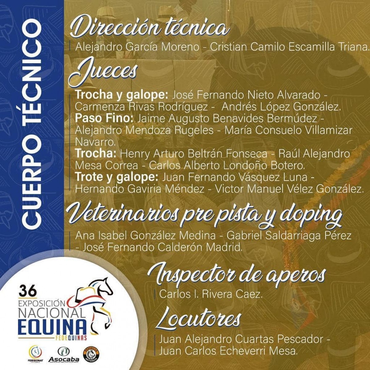 &iexcl;Este ser&aacute; el cuerpo t&eacute;cnico de la 36 Exposici&oacute;n Nacional Equina 2020!