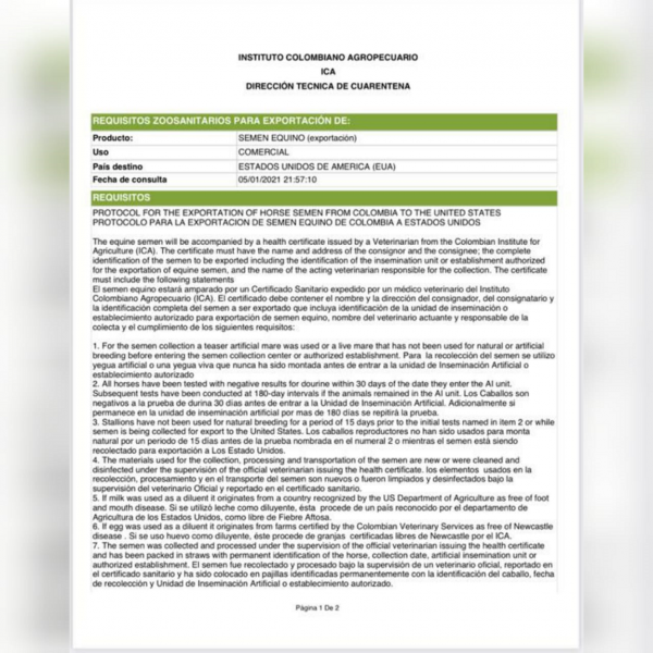 https://www.suscaballos.com/Una gran noticia para nuestro gremio es una realidad el convenio de Importacion y exportación de semen de manera legal por carga Aerepuerto Aerepuerto de Colombia a usa y de usa a Colombia.