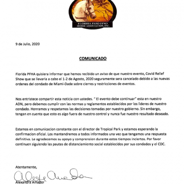 https://www.suscaballos.com/Comunicado Oficial Florida PFHA