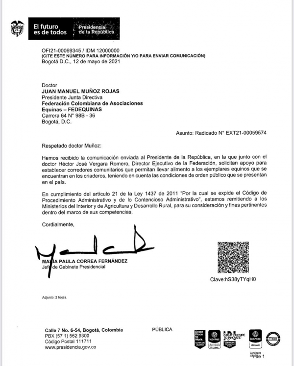 https://www.suscaballos.com/Esta carta está dirigida a FEDEQUINAS , MINISTERIO DE AGRICULTURA Y DEL INTERIOR .