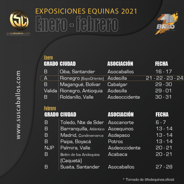 https://www.suscaballos.com/Exposiciones equinas enero y febrero de 2021