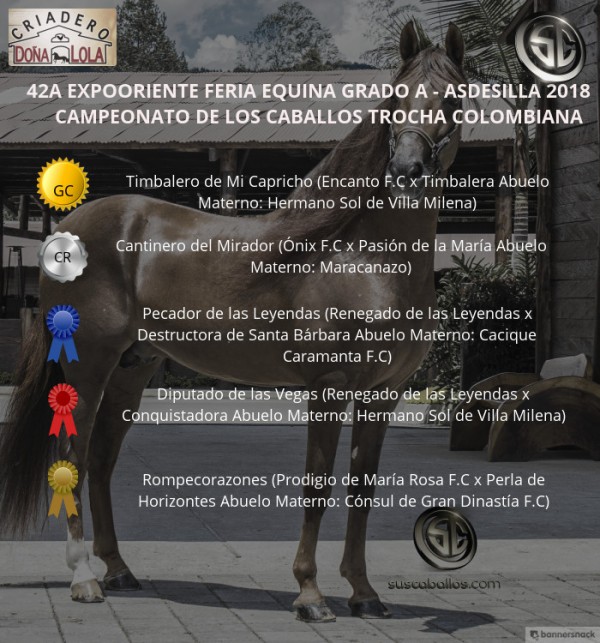 https://www.suscaballos.com/VÍDEO: Timbalero Campeón, Cantinero Reservado, Trocha Colombiana, Expooriente