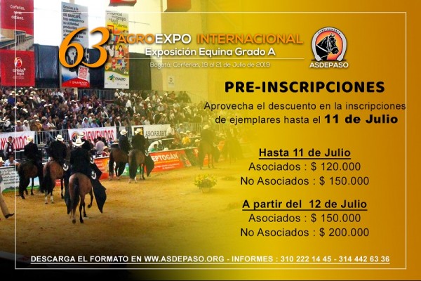 https://www.suscaballos.com/Pre-Inscripciones Aprovecha el Descuento Hasta el 11 de Julio, Agroexpo 2019
