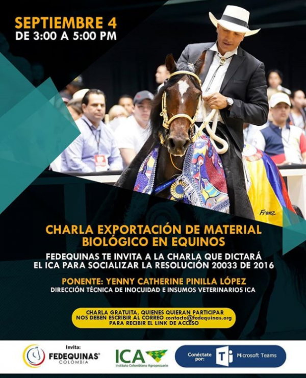 https://www.suscaballos.com/Los invitamos a la charla virtual gratuita que dictará el @icacolombia sobre exportación de Material Biológico