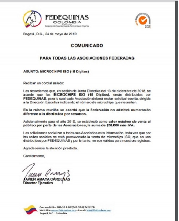 https://www.suscaballos.com/Comunicado Fedequinas Microchips ISO