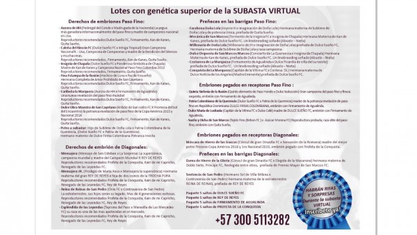 https://www.suscaballos.com/Lotes Con Genética Superior, Subasta Virtual 4 de Mayo